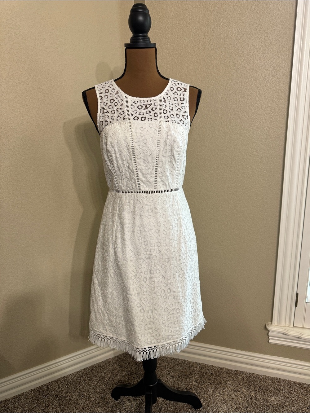 Lilly Pulitzer White Lace Sleeveless Fringe-Hem Mini Dress